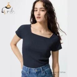 Textured Square Neck T-Shirt (Women)